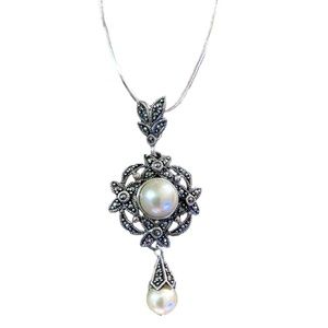 Sterling Silver & Marcasite Design Chandelier Necklace